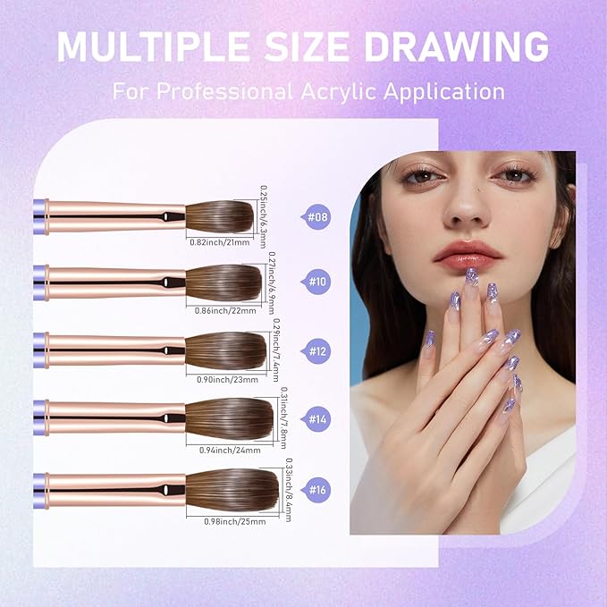 Acrylic Nail Brush Size #12, KEMEISI 100% Pure Kolinsky Nail Art Brushes Sturdy Handle Oval Shaped Acrylic Powder Nail Design Tools for Professional Manicure DIY Home Salon (Purple)