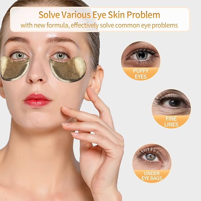 Black Truffle Gold Under Eye Patches - 60pcs Hyaluronic Acid Eye Masks for Moisturizing, Collagen Eye Gel Pads Removing Dark Circles,Wrinkles,Puffiness And Bags