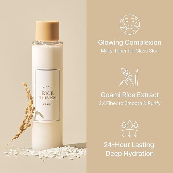 I'm from Rice Toner for Sensitive Skin, Rice Extract from Korea, Glow Essence with Niacinamide, Hydrating, Vegan, Alcohol Free, Fragrance Free, Peta Approved, K Beauty Toner, 5.07 Fl Oz