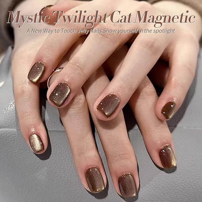 Born Pretty Cat Magnetic Eye Gel Nail Polish, Fall Winter Jelly Glass Magnetic Gel Polish, Purple Brown Pink Nude Glitter Soak Off Nail Art Salon Manicure Home Gift 7ml 6pcs