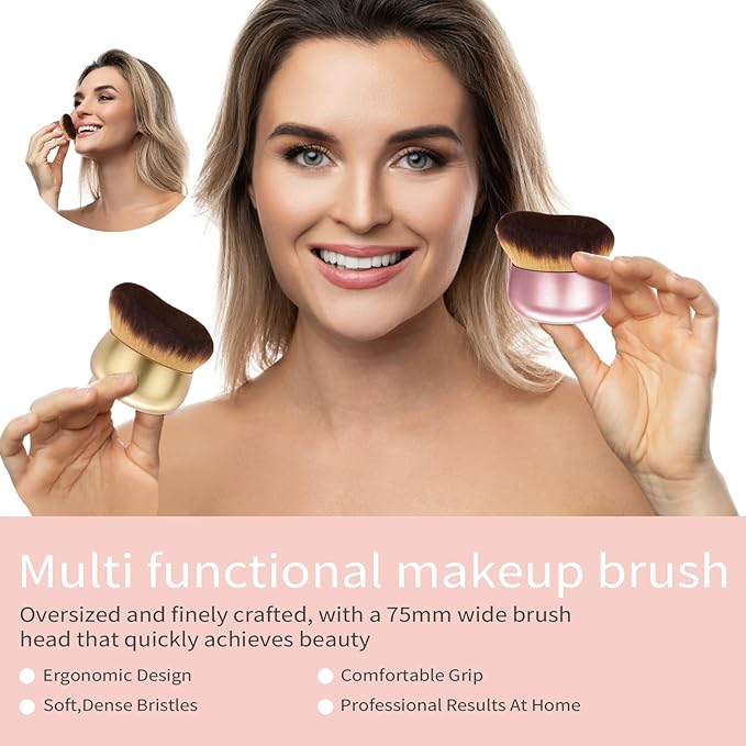 Extra Large Body Makeup Brush For Self Tanner,Leg Makeup &Bronzer Blend,75 mm Wide-headed Kabuki Brush Provides More Even& Pretty Application, Sunscreen Face&Back Makeup Brush,Wet&Dry Use-Matte (Gold)