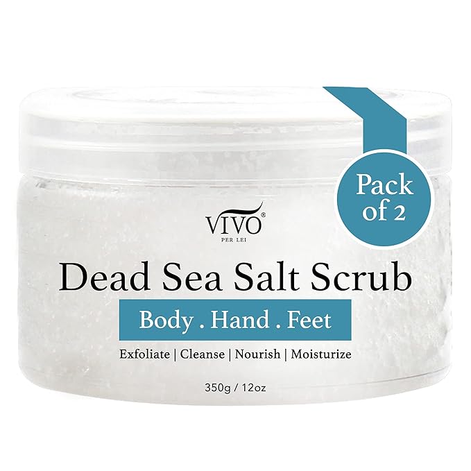 Vivo Per Lei Dead Sea Salt Scrub - Body Exfoliating Scrub with Dead Sea Minerals - For Hands, Feet & Body - Pack of 2