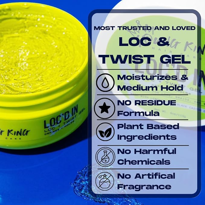 YOUNG KING HAIR CARE Loc & Twist Gel | Strong & Firm Hold, Smooths & Tames Frizz | No Flaking or Residue | Lemongrass and Apple Cider Vinegar | For Locs, Dreads, Braids, Twists | 4oz