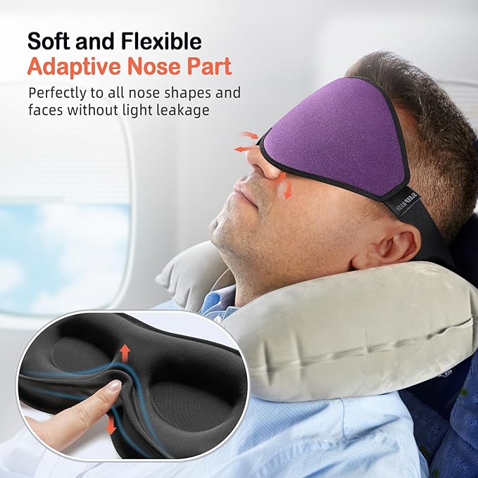 LitBear Sleep Mask for Side Sleeper Women Men, Eye Mask for Sleeping Light Blocking, 3D Contoured Cup Sleeping Mask, Soft Breathable Sleep Eye Mask with Adjustable Elastic Strap for Flight Nap