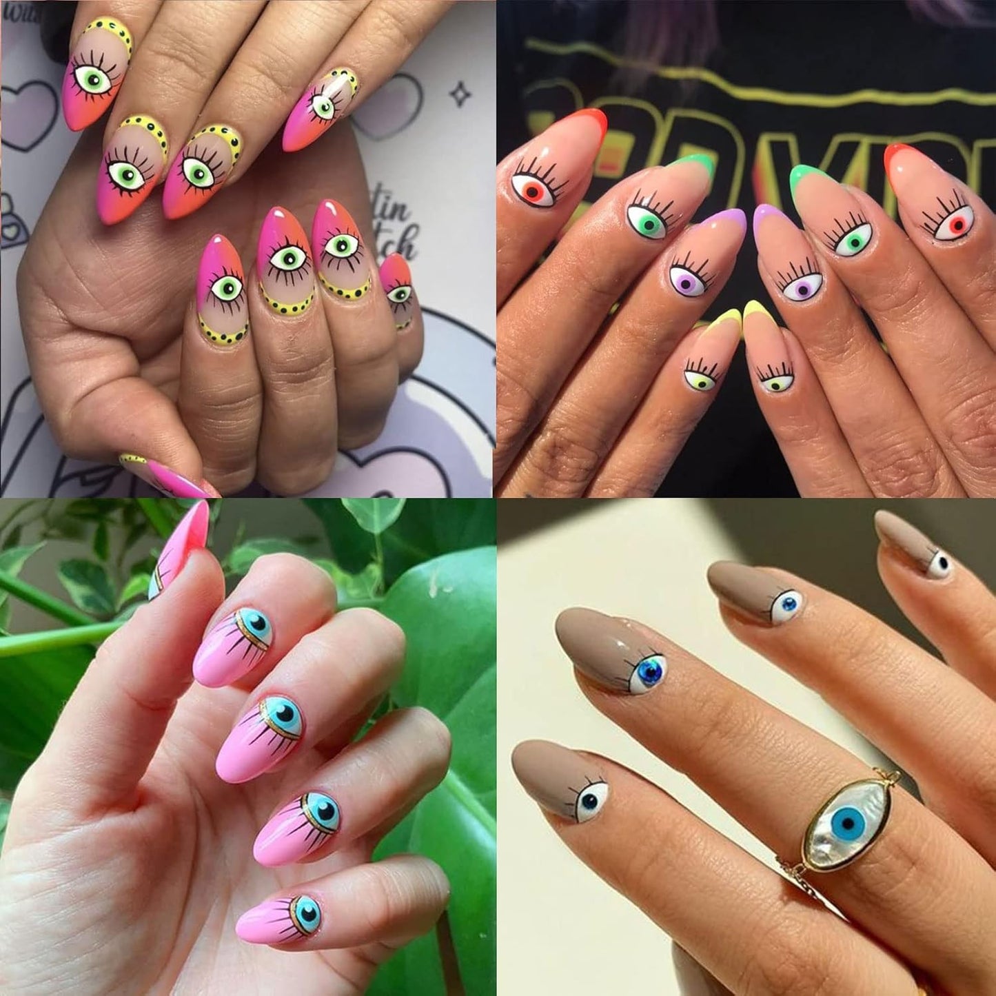 14 Sheets Evil Eye Nail Stickers, 3D Turkish Blue Eye Design Nail Art Decals, Self Adhesive Hamsa Hand of Fatima Manicure Decorations