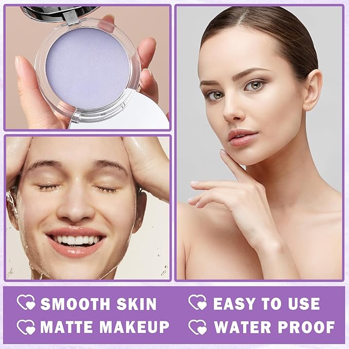 AIUEO Lavender Matte Setting Powder Sunscreen Powder Oil Control Blurring Pressed Powder Refreshing and Comfortable Purple Face Powder Makeup, Polvo Compacto De Maquillaje