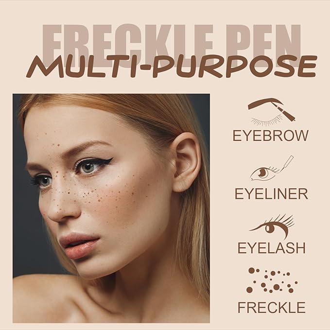 4 Colors Freckle Pen Set, Natural Lifelike Face Fake Freckle Stamp Makeup Pen Waterproof Long Lasting Quick Dry Faux Freckles Sun-kissed Makeup-Light Brown,Natural Coffee,Chestnut,Dark Brown
