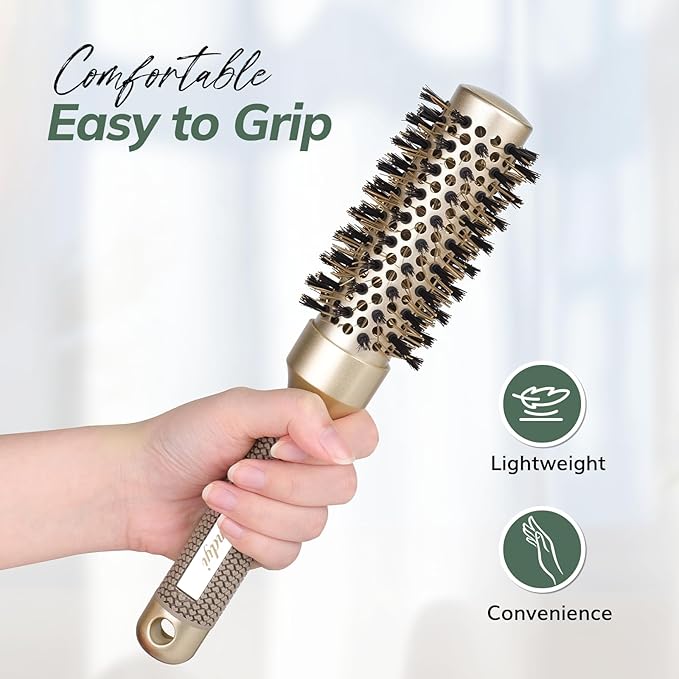 Round Brush for Blow Drying, Nano Thermal Ceramic & Ionic Tech Hair Brush with Boar Bristles, Professional Round Barrel Brush for Styling, Curling and Straightening by Sndyi (2.3Inch, Barrel 1.3 Inch)