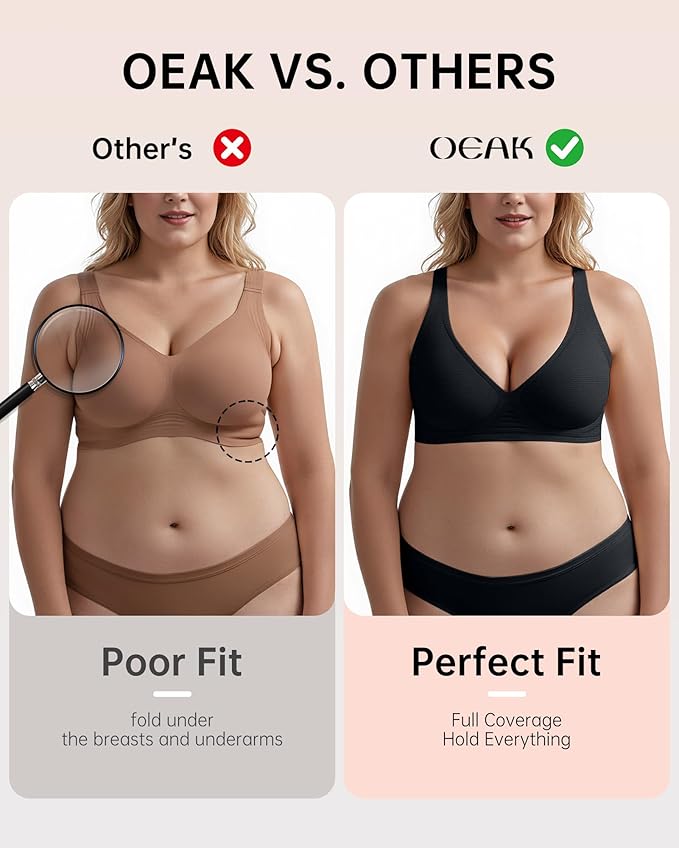 OEAK Womens Deep V Bras Wireless Comfortable Bra Supportive No Underwire Bras Tshirt Push Up Bralettes Plunge Seamless Bra