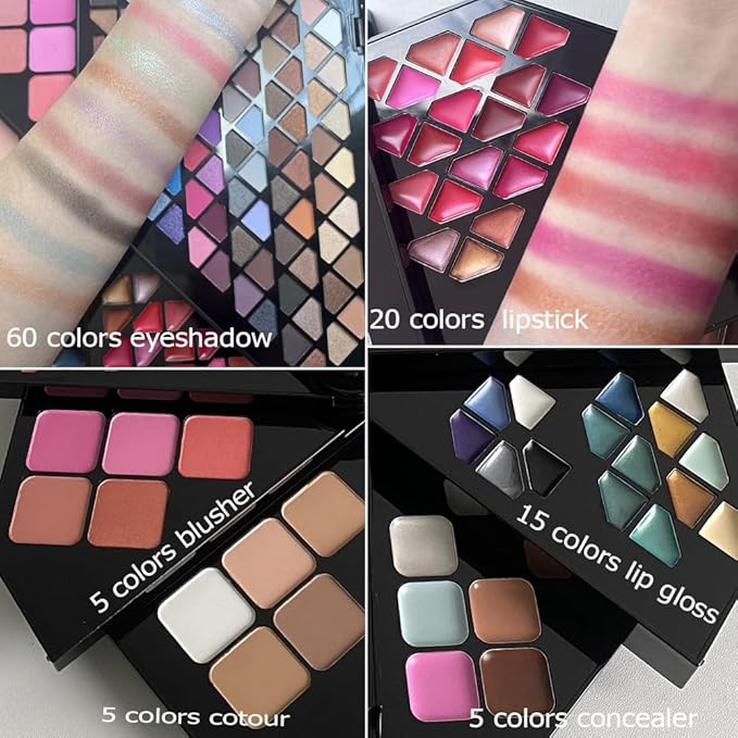 130 Color All In One Makeup Gift Set for Women Professional Makeup Kit Include 80 Eyeshadow, 20 Lipstick,15 Eyebrow Gel,5 Blusher,5 Contour & 5 Conclealer Makeup Palette Kit