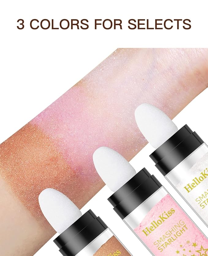 Fairy Highlight Puff Stick Highlight Patting Powder - Multi-Functional Shimmer Powder for Illuminating and Brightening Your Face and Body (#03 Gold Brown)