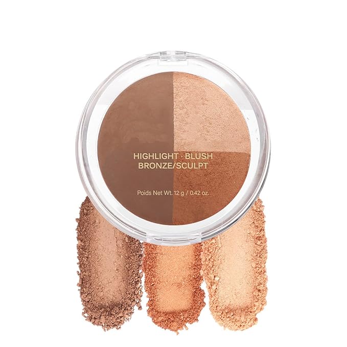 Baked Blush Highlight Bronze Powder 3-in-1 Contour Palette Sculpt Satin Silky Smooth Makeup Palettes Powder (003-Medium)
