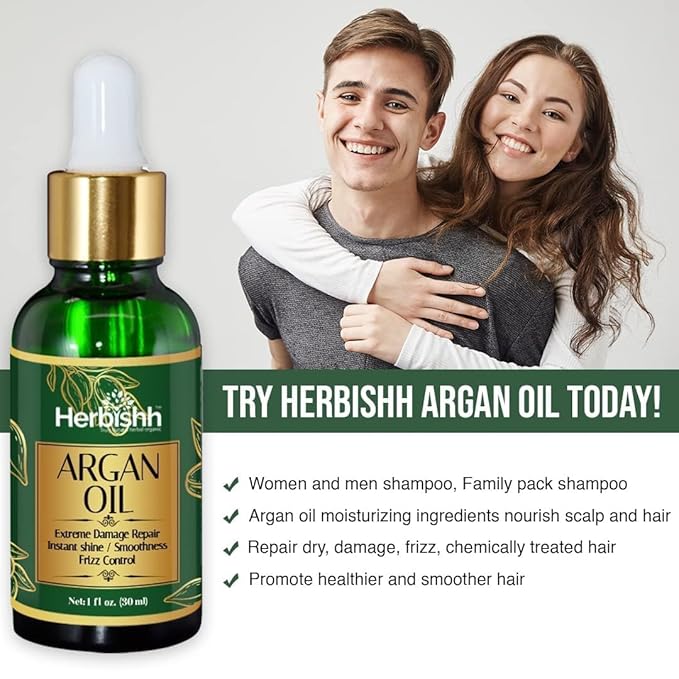 Herbishh Argan Oil & Hair Mask Combo For Deep Conditioning Treatment – Argan Oil for Hair Repair & Frizz Control (30ml) & Argan Hair Mask for Hydration (150ml), Sulfate & Paraben Free