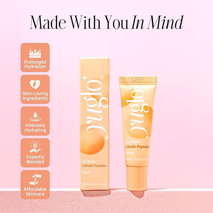 YUGLO Lip Sleeping Mask with Multi-Peptides | Peach Flavor | Hydrating & Plumping Lip Treatment for  Dry, Chapped Lips | Nourishes & Moisturizes | Overnight Lip Repair