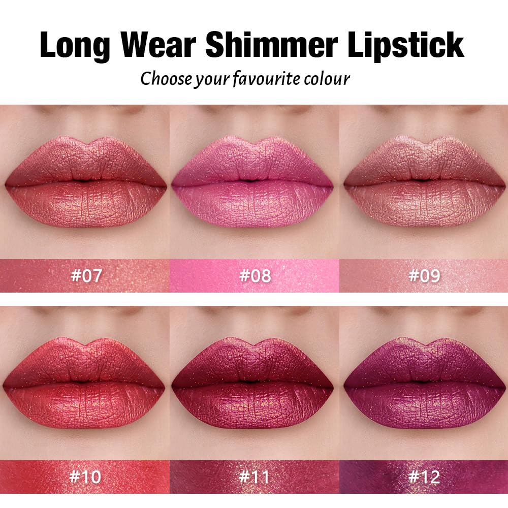 Red Metallic Lipstick for Women,Lightweight Shimmer Frosted Lipstick,Glitter Lip Gloss Stain Long Lasting Waterproof Smudge Proof 24 Hour Full Coverage Lip Makeup,Vegan