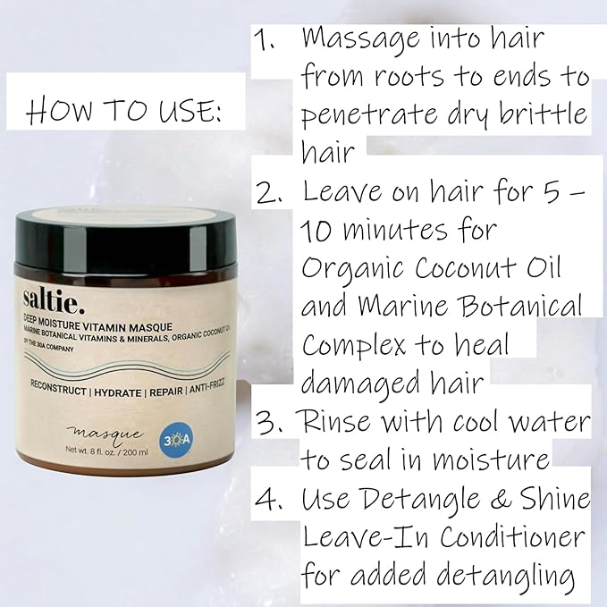 Deep Conditioning Moisture Vitamin Hair Mask with Organic Coconut Oil - Restores Dry Damaged - Repairs damage - reduces frizz - improves scalp circulation - Silicone Free