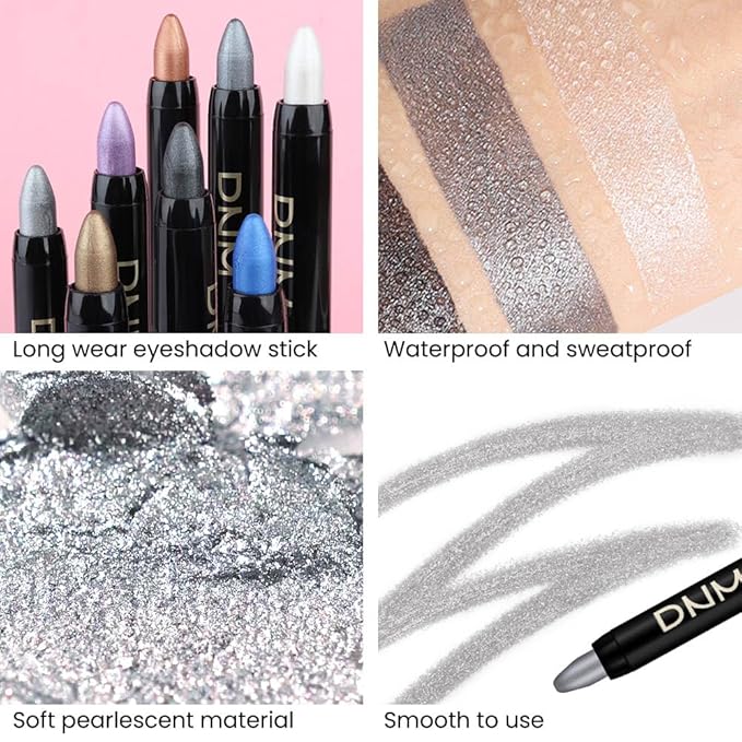 Kaely 2Pcs Cream Eyeshadow Stick Set for Eyes,Dazzling Grey & Silver Shimmer Pen,Eye Brightener Halloween Makeup,sombras para ojos,Smooth Eye Shadow Highlighter Crayon Pencil Waterproof,02+16