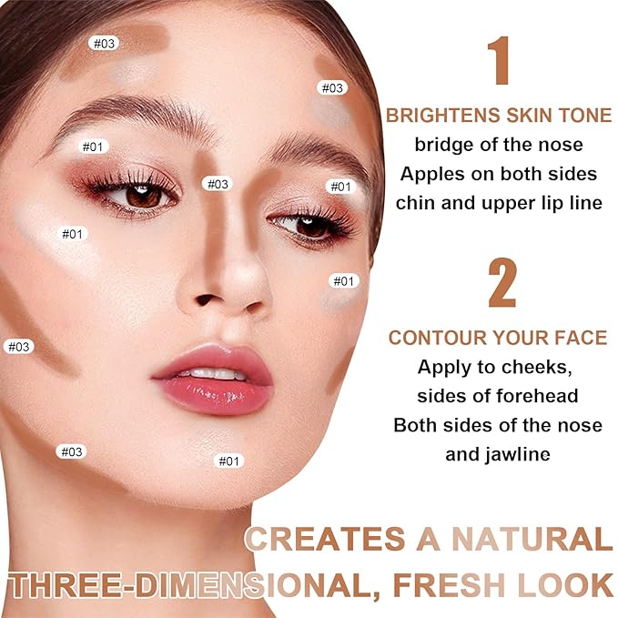 6 Colors Cream Contour Stick Makeup Kit, Shades with Highlighter Stick, Blush Stick and Double-End Bronzer Stick for Sculpt the Cheeks, Waterproof,Dewy & Matte Finish for Beginners (6 COLORS SET C)