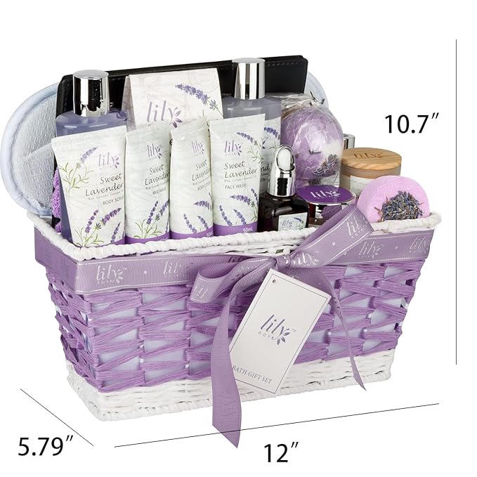 Mothers Day Gift for Mom - Relaxing 18-Piece Bath and Body Basket for Women Lavender Spa Gift Basket Set Bath Collection with Bath Bomb | Christmas, Birthday, Perfect Spa Present for Her All Occasions