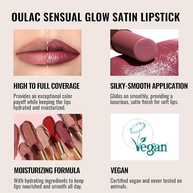 Oulac Nude Lipsticks for Women, Pink Matte Lip Stick, Full Coverage Lip Color, Satin Matte Finish, Cream Texture, Hydrating, Infused with Hyaluronic Acid, Vegan & Clean Beauty 4g SG03 Be Seductive