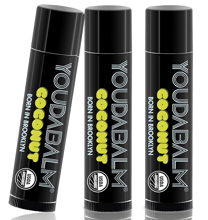 Organic Lip Balm, Coconut Flavor - 100% Natural Lip Moisturizer, USDA Certified - Lip Balm for Dry, Cracked Lips (3 Pack)