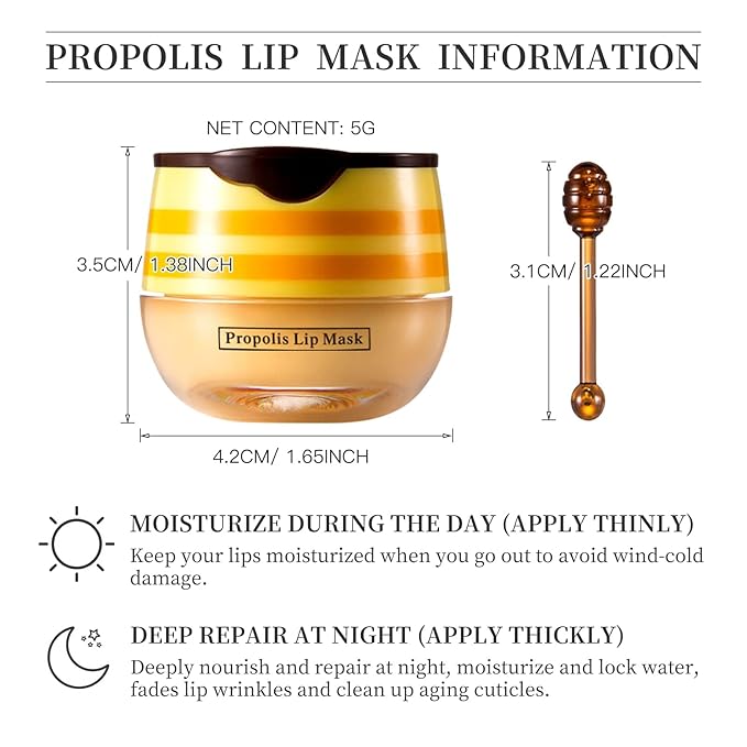 Bee Honey Lip Balm Honey Pot, Bee Honey Lip Mask, Reduces Lip Lines, Hydrate & Moisturizing Lip Skin Care, Prevention Dry Cracked Lips, Bee Honey Lip Balm for Lip Repair Treatment