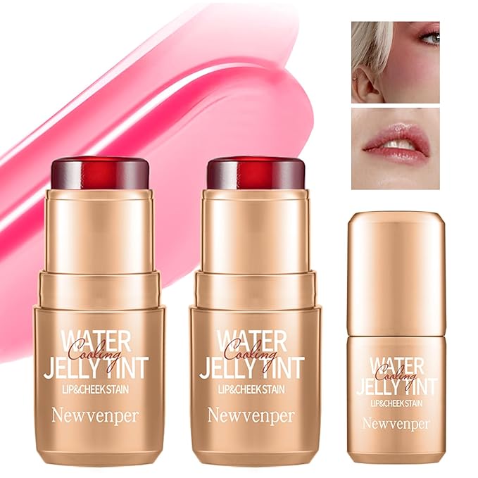 2PCS Jelly Blush Stick, Multi-Purpose Lip & Cheek Stick, Waterproof jelly tint, Moisturizing Cooling Water Jelly Tint Long Lasting cheek stain & lip tint for Women and Girls 01#
