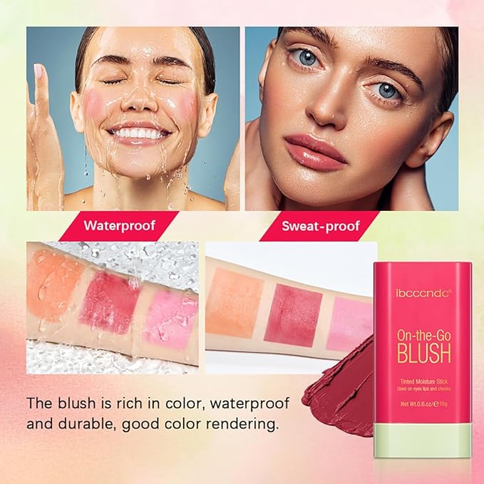 Multi-Use Makeup Blush Stick, Cream Blush Stick, Tinted Solid Moisturizer Stick for Cheek & Eyes & Lips, Waterproof Natural Nude Makeup, Suitable for All Skin (3#Coral Orange)