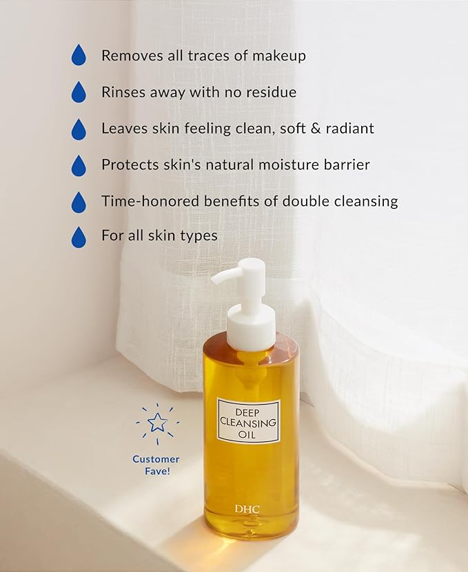 DHC Deep Cleansing Oil, Facial Cleansing Oil, Makeup Remover, Cleanses without Clogging Pores, Residue-Free, Fragrance and Colorant Free, All Skin Types, 6.7 fl. oz.