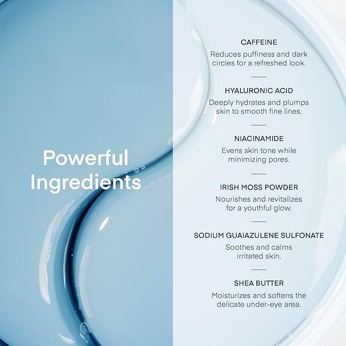 TEREZ & HONOR Under Eye Patches for Dark Circles - 60 Korean Hydrogel Masks for Puffiness, Bags with Caffeine, Hyaluronic Acid, Niacinamide - Undereye Brightening, Hydrating, Anti-Wrinkle & Cooling