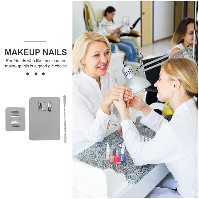 Stainless Steel Cosmetic Mixing Makeup Palette with Makeup Spatula Cosmetic Makeup Palette with Rings Holder Foundation Palette Makeup Art Tool For Nail Art,Makeup 3pcs Set