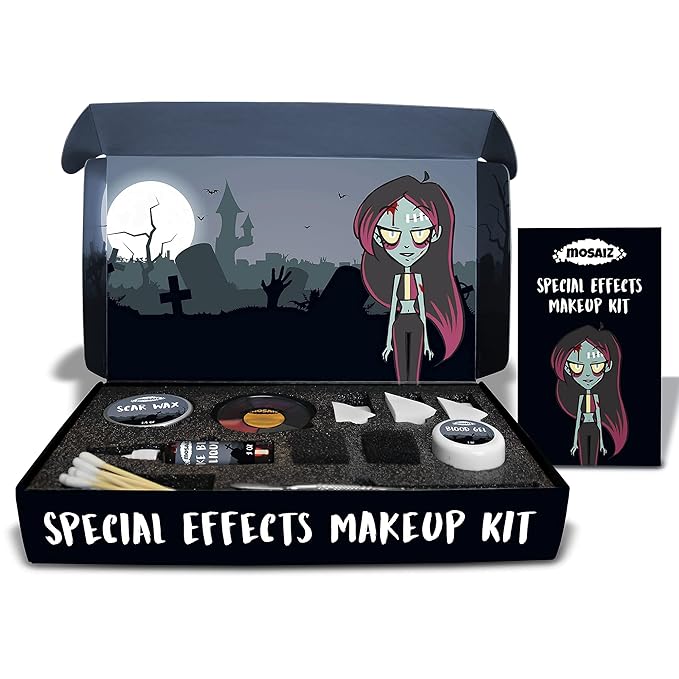 SFX Makeup Kit, Special Effects Makeup Kit with Fake Blood and Scar Wax, Makeup Sponges and Skin Spatula, Zombie Makeup Kit