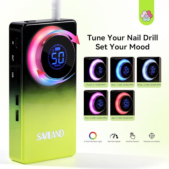 SAVILAND Advanced 50000RPM Professional Nail Drill : Portable Electric Nail File Nail Supplies Electric Nail Drill 6000MAh Drill para Uñas Nail Filer Electric with Drill Bits for Acrylic Nail Kit