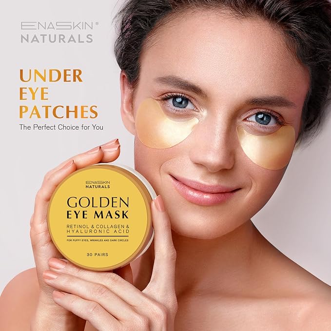 Enaskin Naturals Under Eye Patches Dark Circles Under Eye Masks for Puffiness - 24K Gold Eye Gel Pads Retinol Collagen Hyaluronic Acid Moisturizing & Reducing Wrinkles (24K Gold)