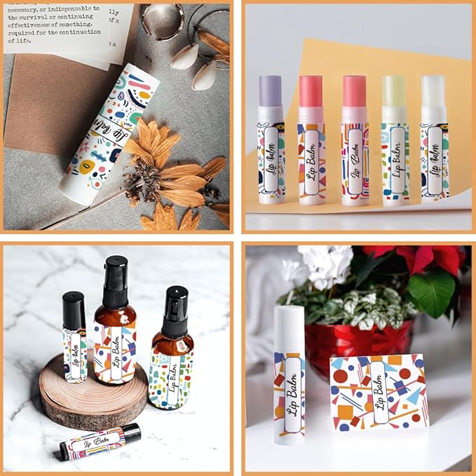 OLYCRAFT 100Pcs Self-Adhesive Lip Balm Tag Stickers 1.7x2.1 inch Waterproof Adhesive Label with Colorful Texture Rectangle Lipstick Tag Sticker for Lip Balm Container Tubes Lipstick Wrapping Decor