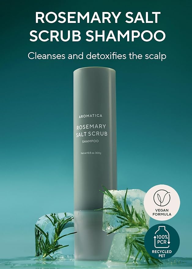 AROMATICA Rosemary Salt Scrub Shampoo - Hair Loss Korean Scalp Detox Shampoo with Rosemary Scalp Oil | Scalp Exfoliator with Salt Scrub for Oily Scalp | Sulfate Free, Silicone Free (10.5 oz / 300g)