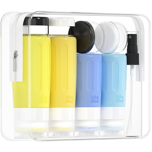 Morfone 16 Pack Silicone Travel Bottles Set for Toiletries TSA Approved Travel Containers Leakproof Squeezable Refillable Accessories 2oz 3oz for Shampoo Conditioner Lotion Liquids (Yellow Blue)