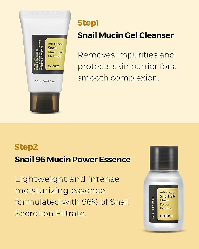 COSRX All About Snail Korean Skincare | TSA Approved Travel Size, Gift Set with Face Gel Cleanser, Essence, Cream & Eye-cream, Repairing, Recovering, Rejuvenating Kit with Snail Mucin, Korean Skincare