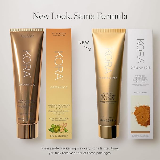 KORA Organics Turmeric Brightening & Exfoliating Mask, Multi-Use Facial Scrub, Polish & Illuminate, Certified Organic Exfoliating Face Mask, Cruelty Free Exfoliator - 3.38 fl oz