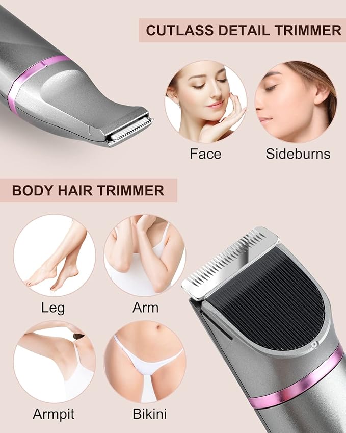 Pubic Hair Trimmer Women Bikini Trimmer Electric Shaver Razor for Bikini Armpit Legs Groin Hair Removal Body Hair Trimmer, Rechargeable Waterproof for Wet and Dry Use，Gray&Purple