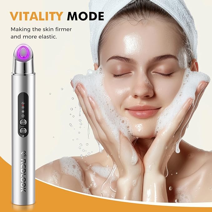 REDLOOK Depuffing Wand - Multi-Mode Cold & Heat Eye with Massager,At Home Face Roller Tool, Beauty Wand for Puffiness Reduction, Dark Circles, and Let The Skin Be Full of Radiance - Silver