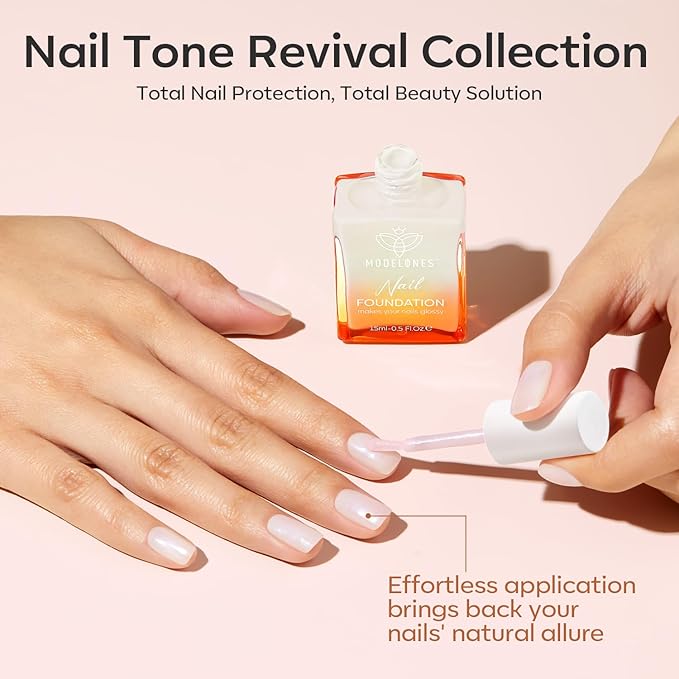 modelones Nail Strengthener, Milky White Nail Polish Natural Nail Concealer Foundation Air Dry Nail Growth Polish for Damaged Nails Imperfection Masking Gifts for Women 15ml