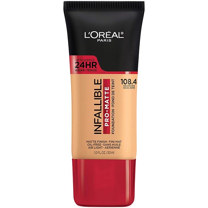 L'Oreal Paris Cosmetics Makeup Infallible Pro-Matte Liquid Longwear Foundation, Golden Sun Beige, 1 fl oz