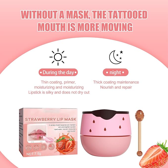 Strawberry Lip Sleeping Mask, Lip Mask Overnight Moisturizing Repairing Dry Crack Lip, Lip Care Products Reduce Lip Wrinkles & Dead Skin, Lip Moisturizer for Very Dry Lips, Women's Daily Lip Balm (strawberry)
