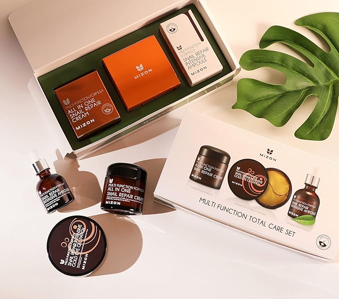 MIZON 24K Gold Snail Skincare Set - Eye Patches, Repair Cream & Ampoule for Sensitive Skin, Anti-Aging & Moisturizing