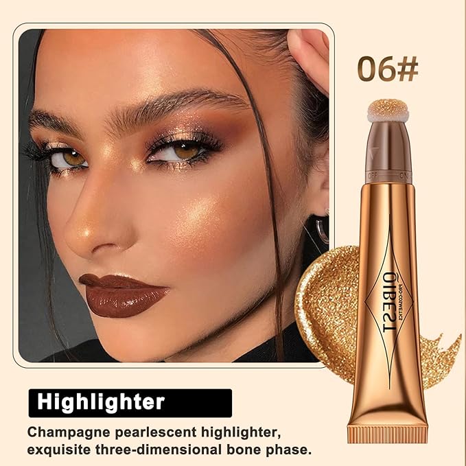 Highlighter Beauty Wand, Shimmer Liquid Highlighter Stick with Cushion Applicator, Lightweight Super Silky Cream Body Face Glowing Highlight Makeup