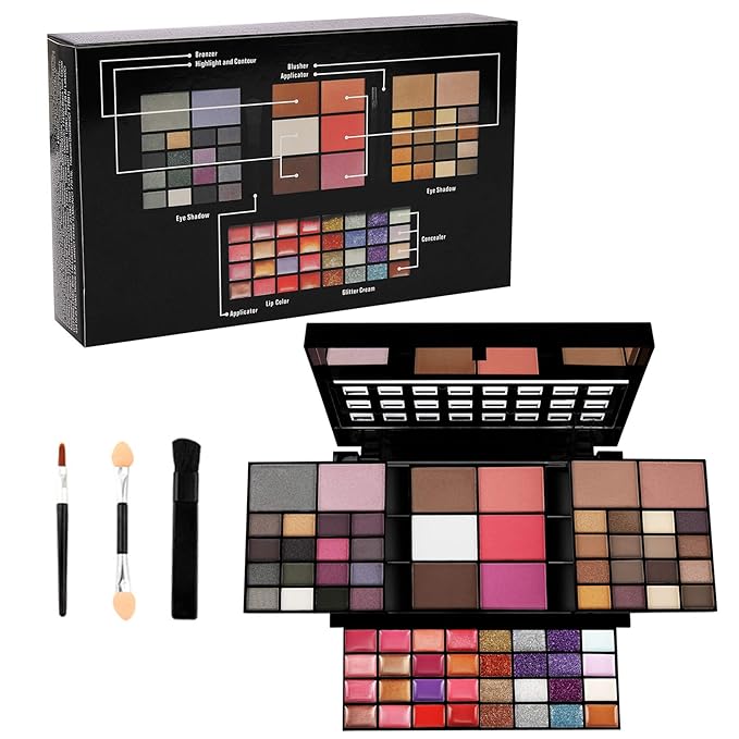 Professional Makeup Palette Set, 36 Colors Eyeshadow + 28 Lip Glosses + 4 Concealer Powder + 3 Blushers + 2 Contouring + 1 Highlight + 3 Brushes + Mirror, Make Up Palette Set
