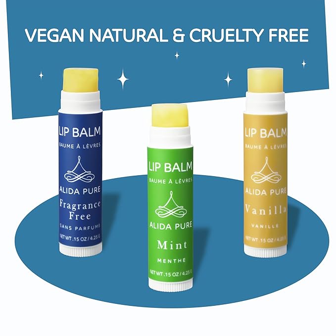 Favorites Lip Balm Collection, Vegan Lip Balm Set, Bees Wax Free, Coconut Oil Free, Avocado Oil, Organic Jojoba Oil, Vitamin E, Natural Moisturizer For Dry Cracked Lips, 3 Tube Set