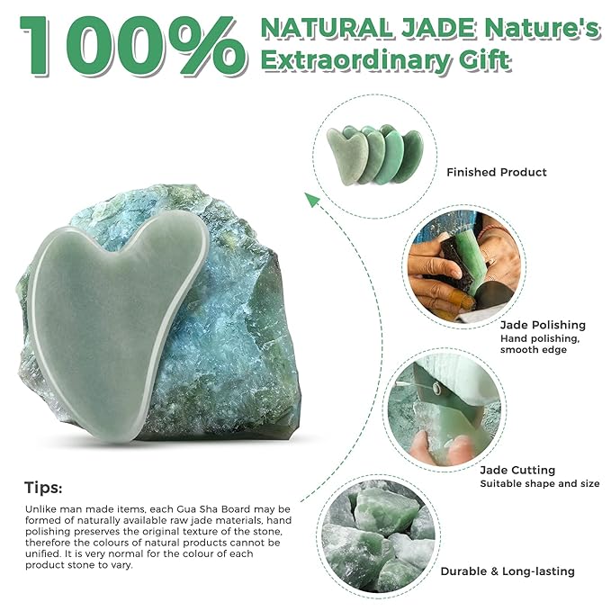Gua Sha Guasha Facial Tools - Guasha Tool for Face Gua Sha Jade Stone Larbois Gua Sha Scraping Massage Tool for Face and Body SPA Acupuncture Therapy Relieve Muscle Tension Reduce Puffiness (Green)