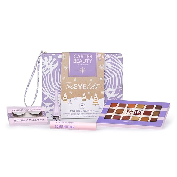 Carter Beauty The Eye Edit - Accentuates The Eyes - Transform Your Eye Makeup Look - Includes Mascara, Eyeshadow Palette, Gel Liner, Natural False Lashes - Vegan And Paraben Free - 5 Pc Gift Set
